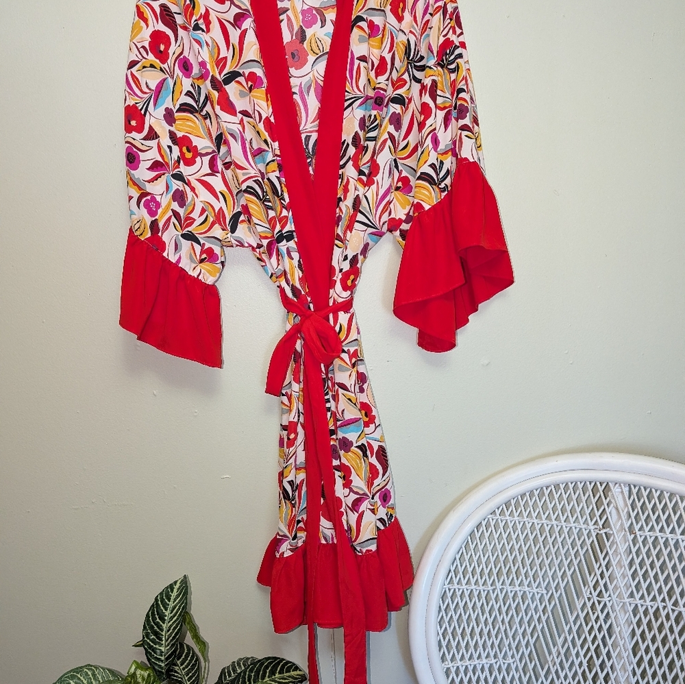 The Pioneer Woman Multicolor Floral Kimono- Ruffle Sleeves-sz 2X